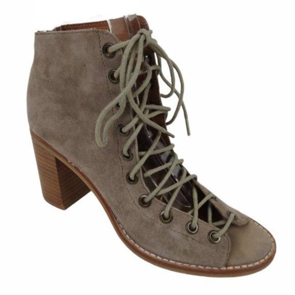 JEFFREY CAMPBELL Tan Cors Suede Peep Toe Booties Women's Size 6